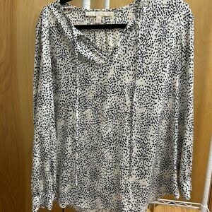 Nordstrom Collection White and Black silk tie-front blouse